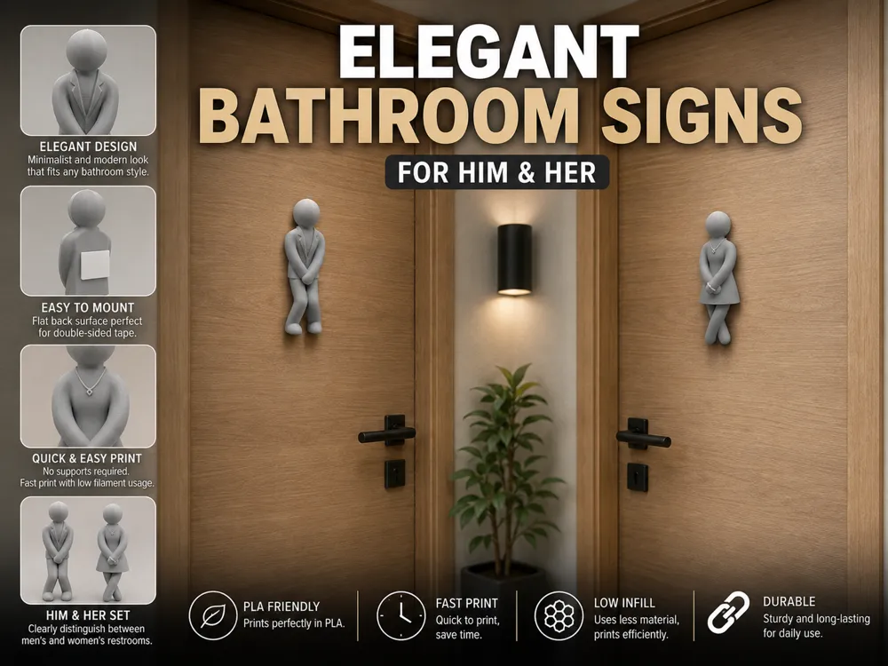 Letrero o emblema decorativo: Elegant Bathroom Signs – Mecha Chameleon - Him&Her. Referencia del modelo original.