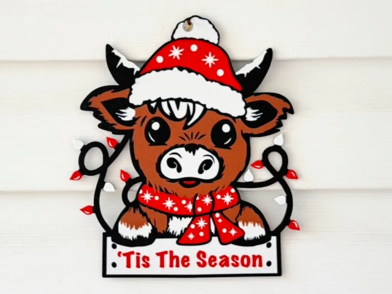 Christmas Highland Cow door Sign  Wall Art