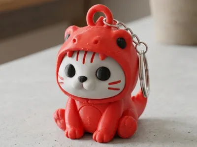 Cute Dino-Costume Cat Keychain