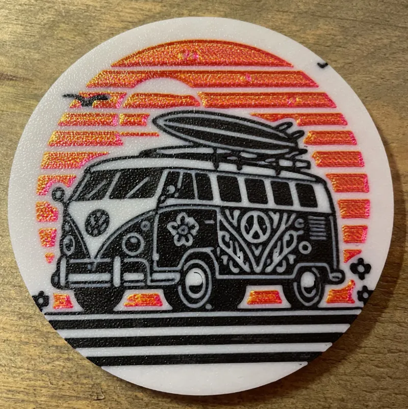 Hippie campervan Volkswagen Coaster double sided