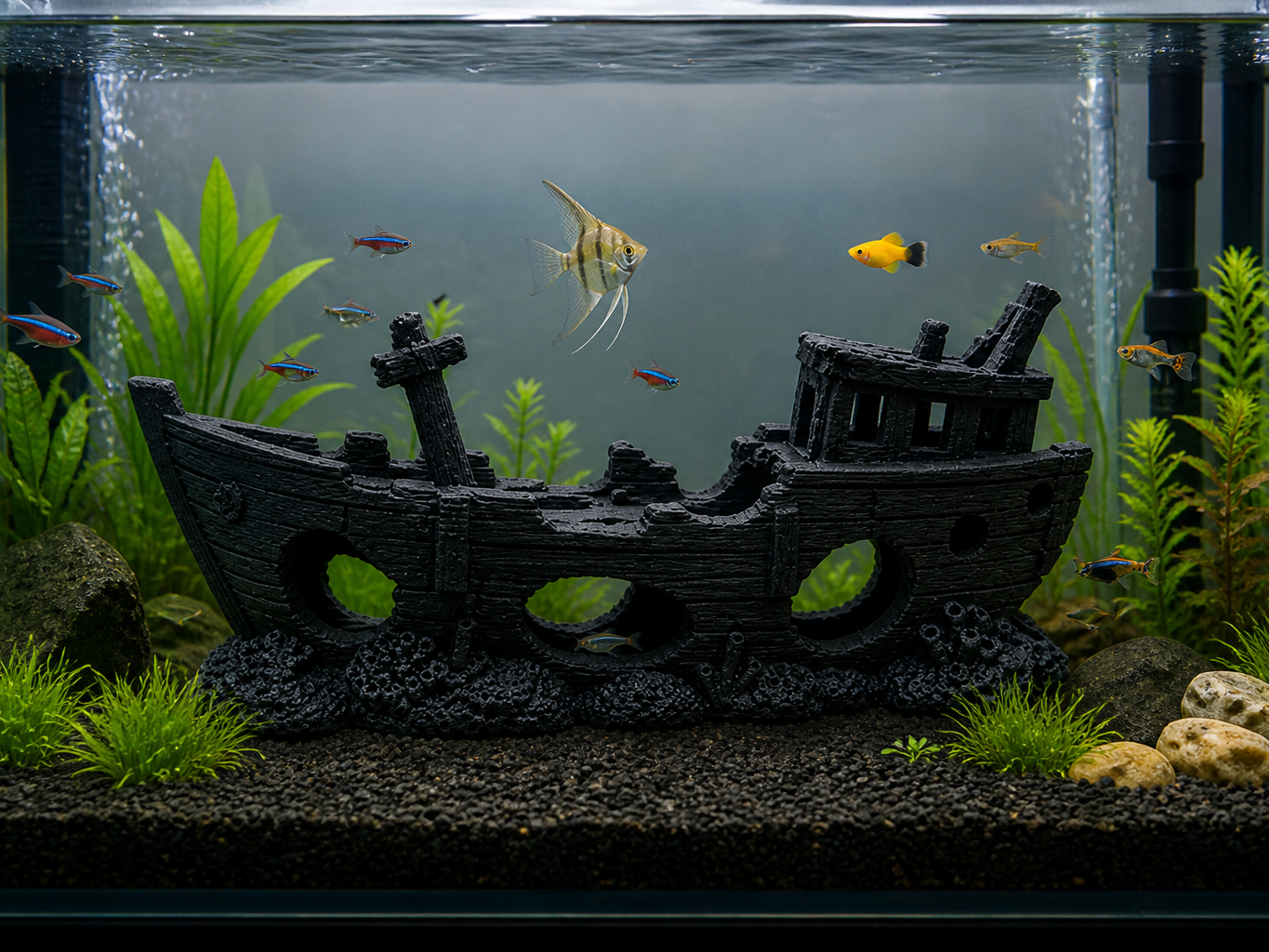 Barco naufragado para aquário