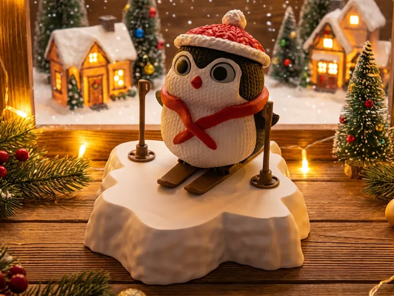 Pinguin Benedikt – bereit zum Ski-Fahren