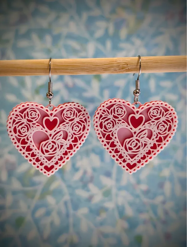 Valentine Heart Doily Earring