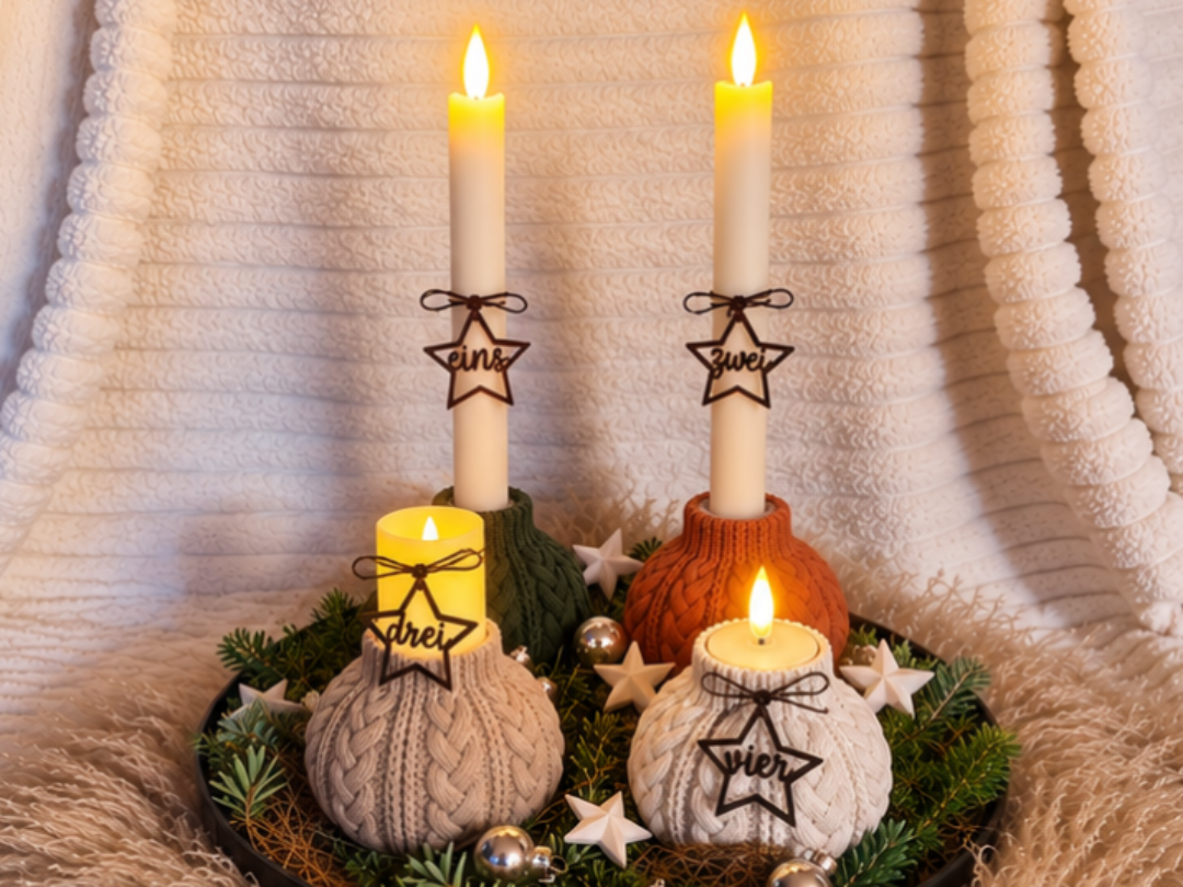 Gestrickter Kerzenständer 3 in 1, für 3 Kerzen - 1
