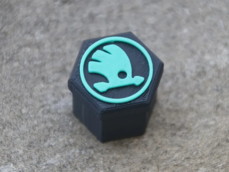Rim bolt caps with Škoda logo.