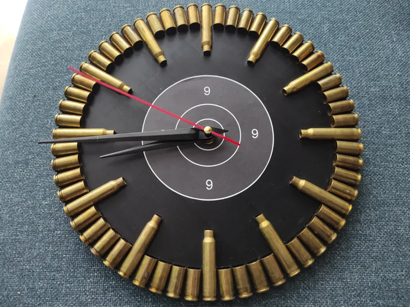 Wall Clock Ammo Brass Shells  9 mm + .223