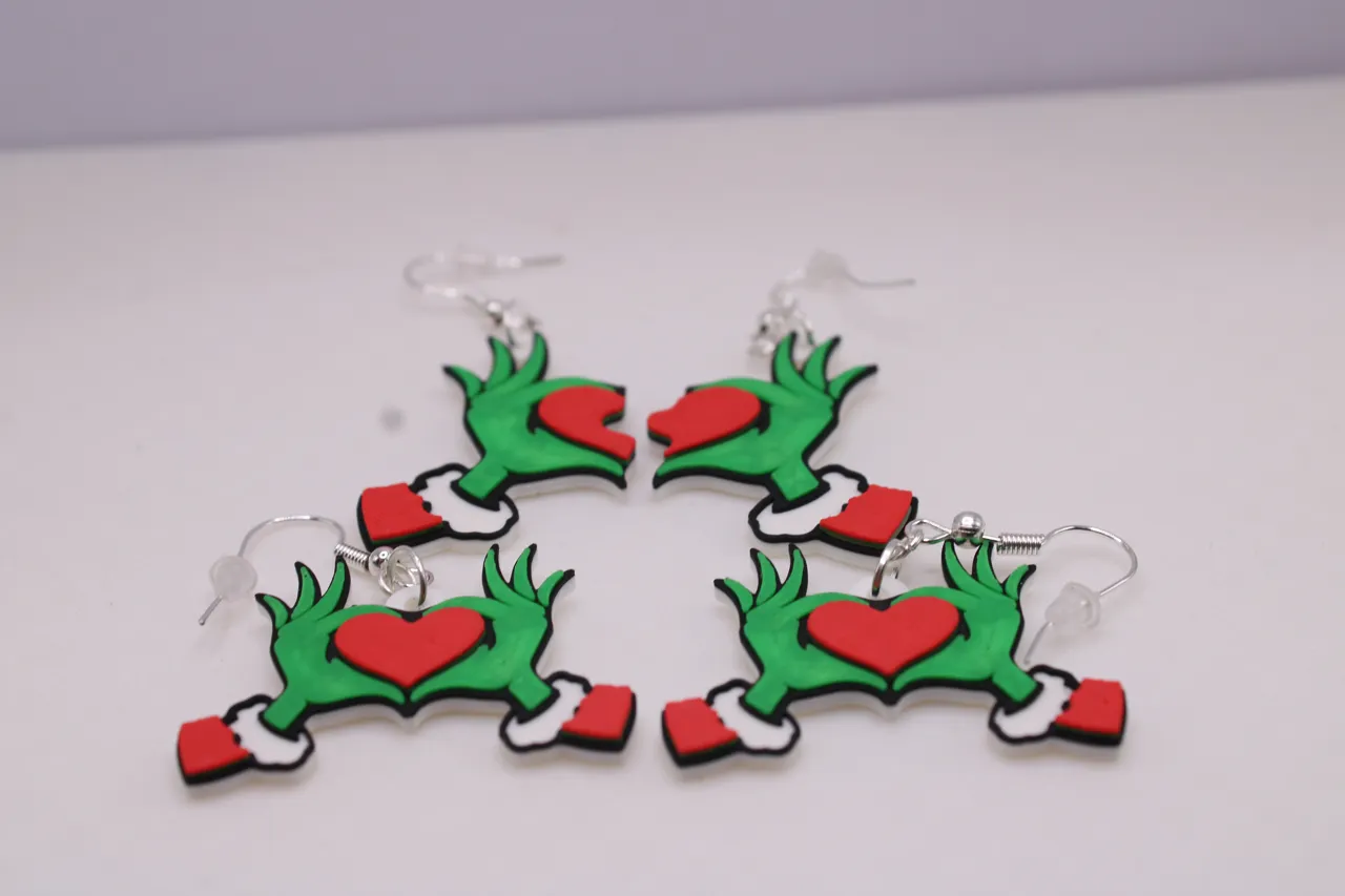 Grinch Heart Earrings view 3