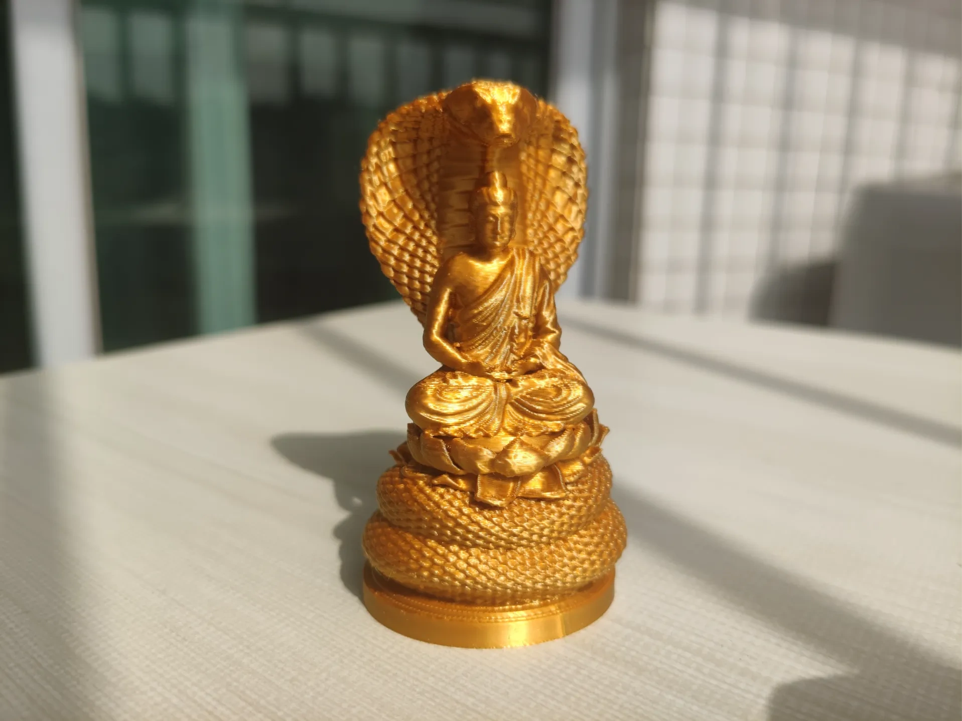 释迦牟尼入定，蛇来为佛挡雨