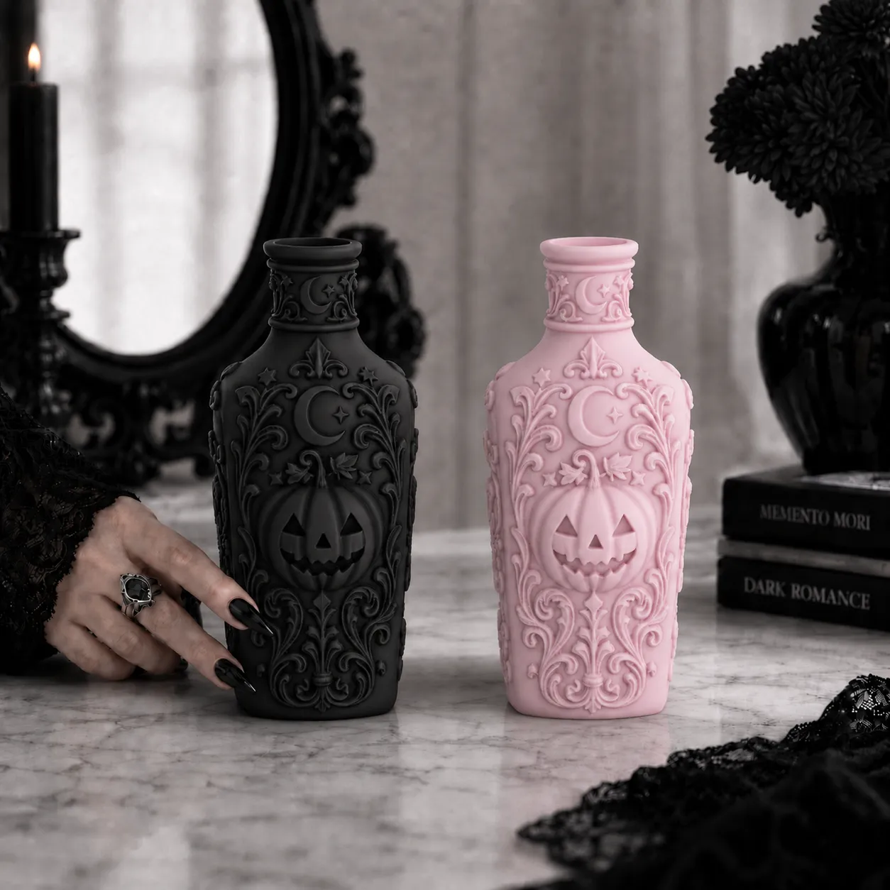 Halloween Samhain Pumpkin Gothic Bottle Decor view 2