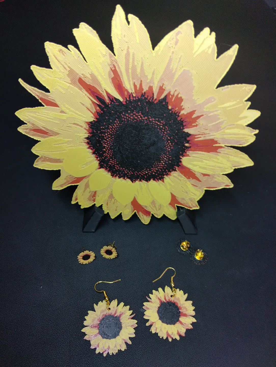 Sunflower 1 Hueforge Print and Earrings view 2
