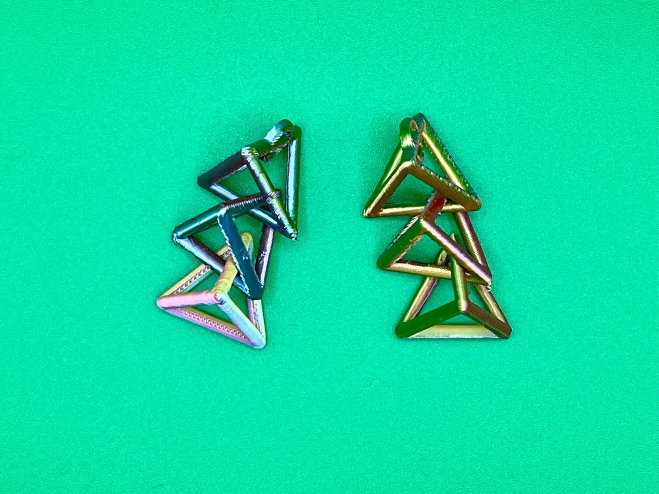 Triple tetrahedra earrings view 2