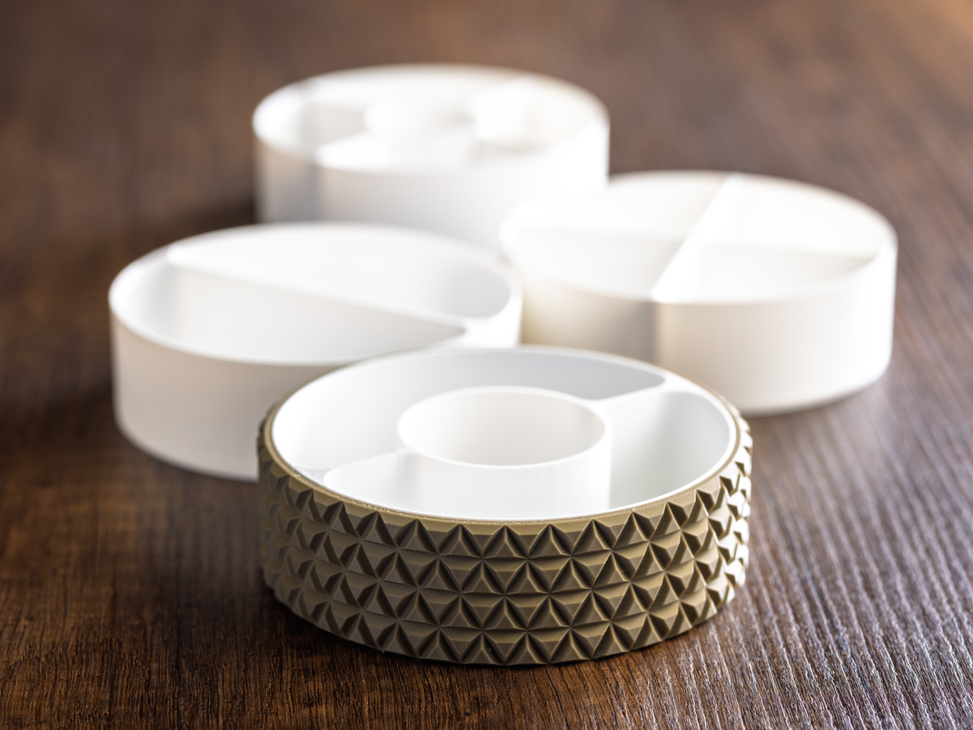 A bowl with various internal arrangements.