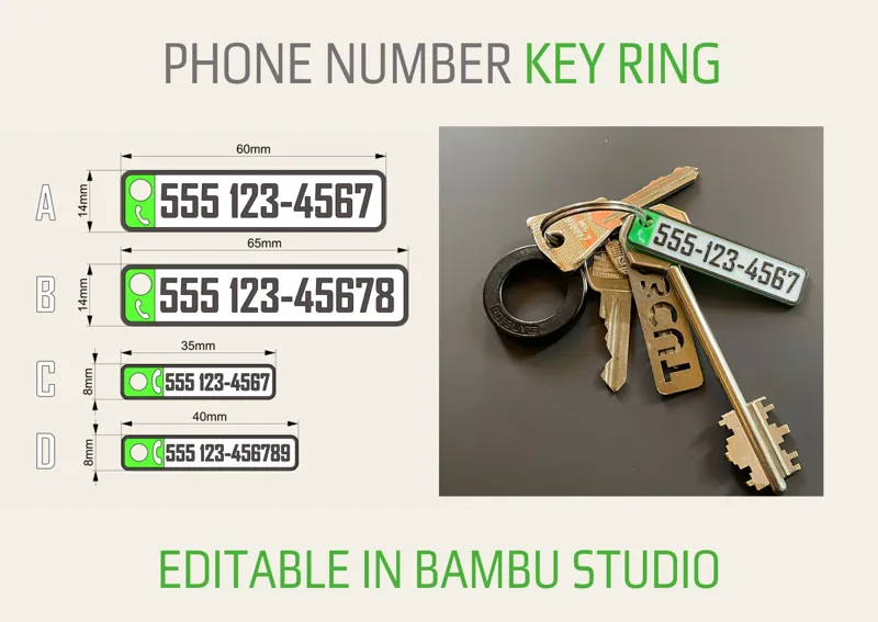 Phone number key ring