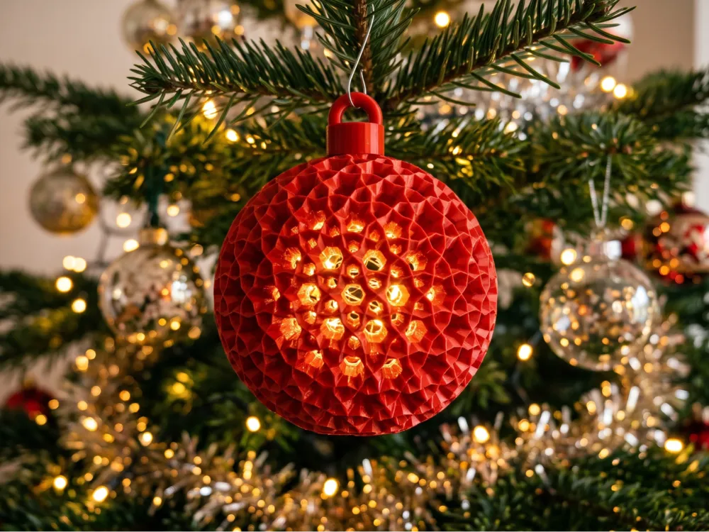 Red Geometric 3D Christmas Ornament - Free 3D Print Model - MakerWorld