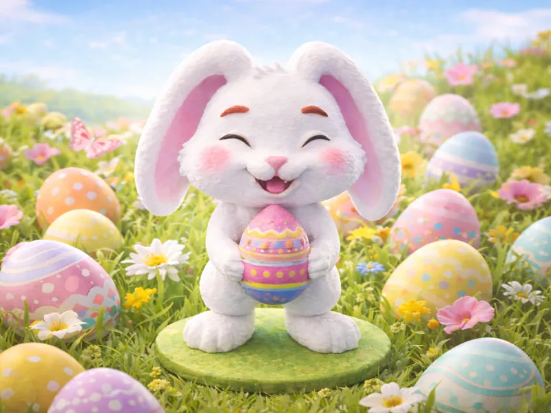 niedlicher Osterhase mit Ei zum anmalen 