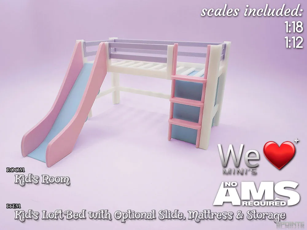 WLM - Kid's Loft Bed w. Opt Slide Mattress Storage - Free 3D Print ...