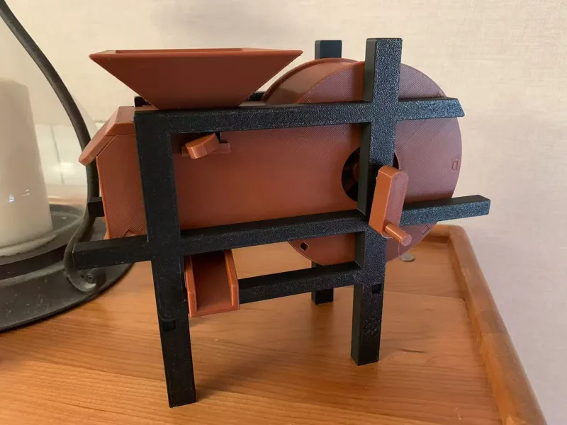 传统农用器具-风谷机，可手摇转动，拆件打印