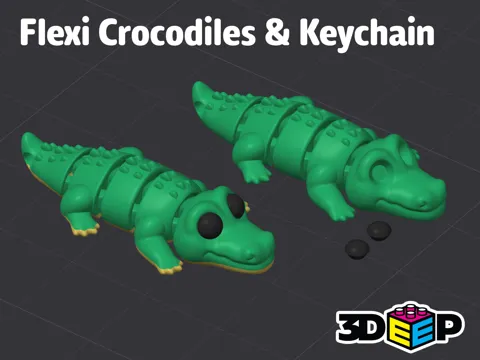 Flexi Crocodile & Keychain - No Support needed view 2