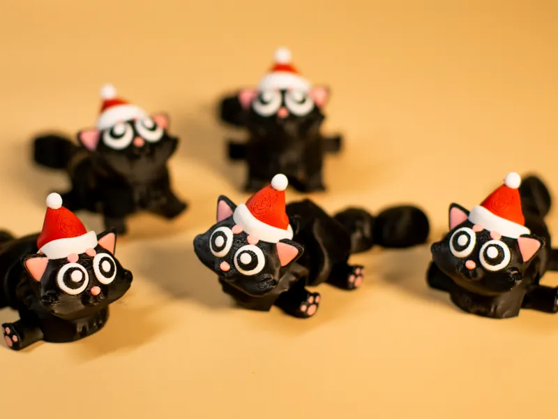 Articulated Christmas Black Cat - Holiday Edition