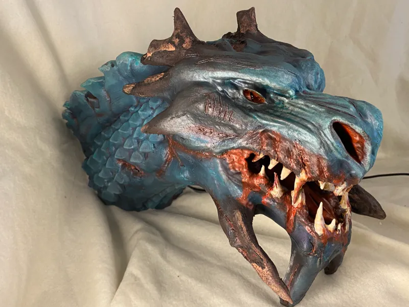menacing, battle-scarred dragon - head