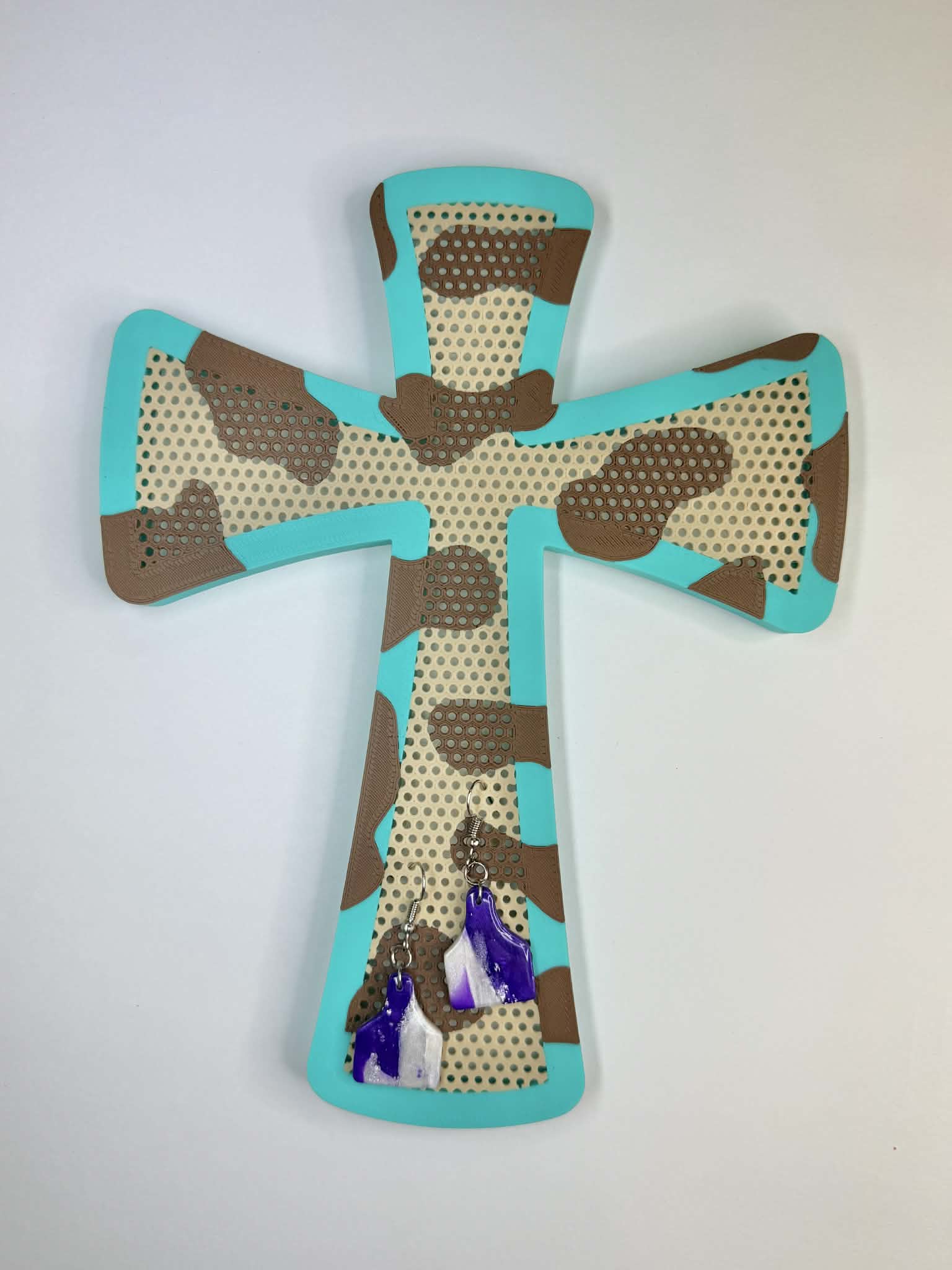 Wall Mounted Cow Print Cross Earring Holder view 2