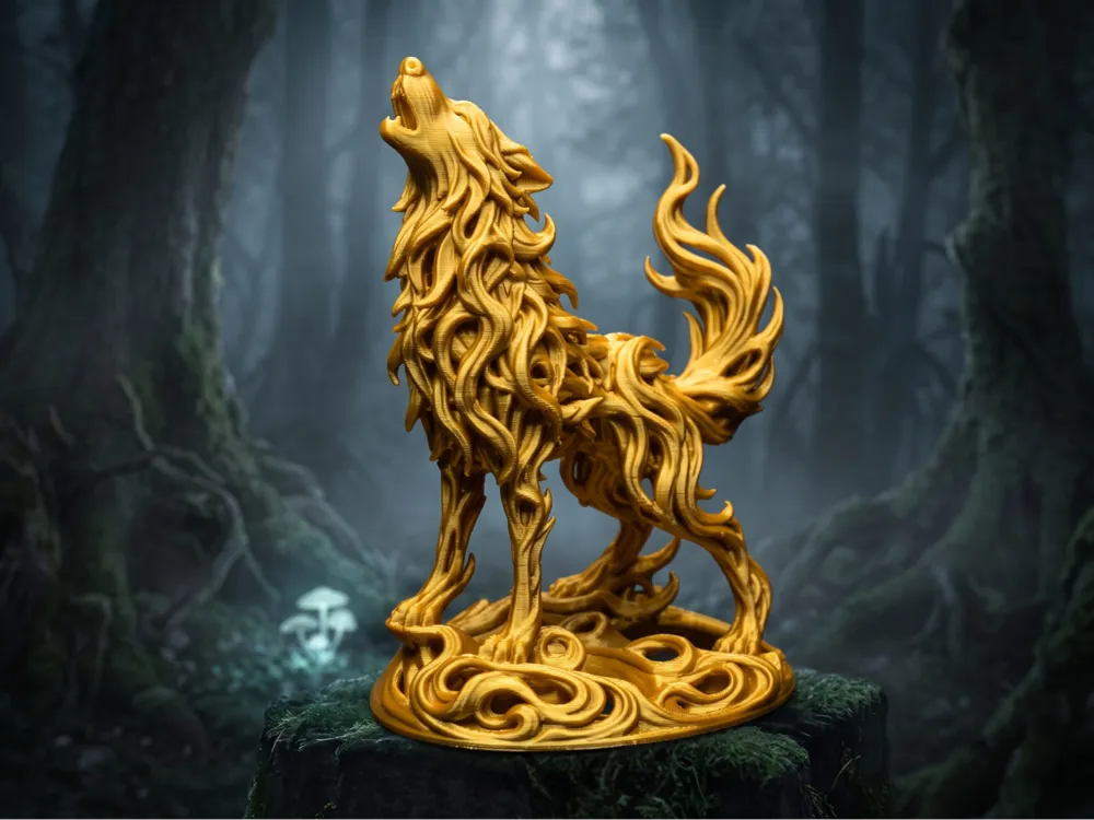 Figura decorativa: Howling Flame Wolf Statue. Referencia del modelo original.