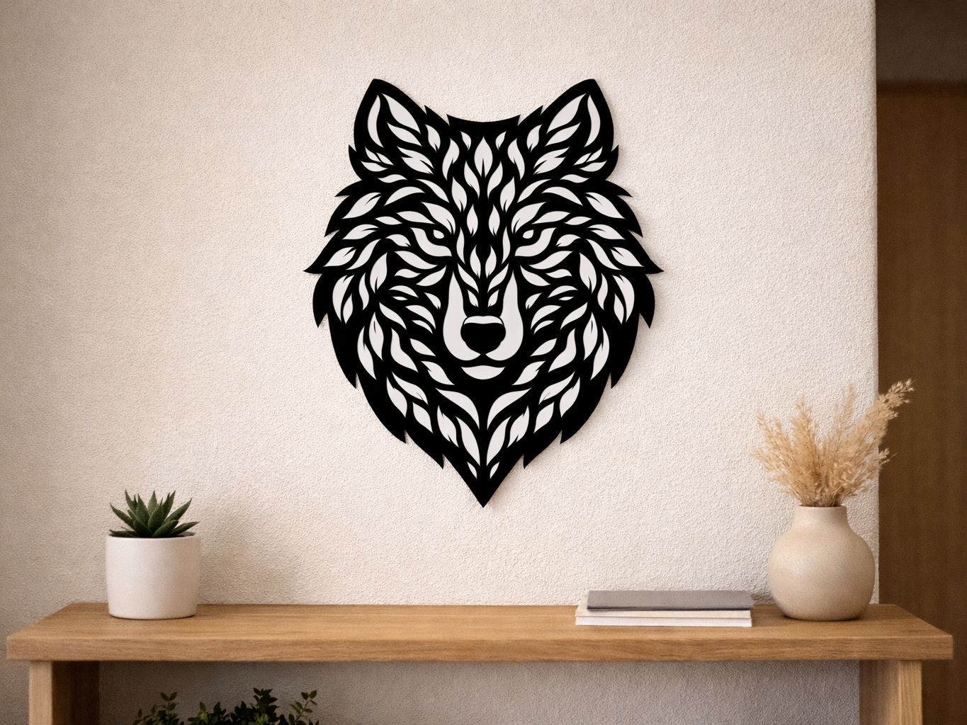 Ornamental Wolf head on the wall 2D 