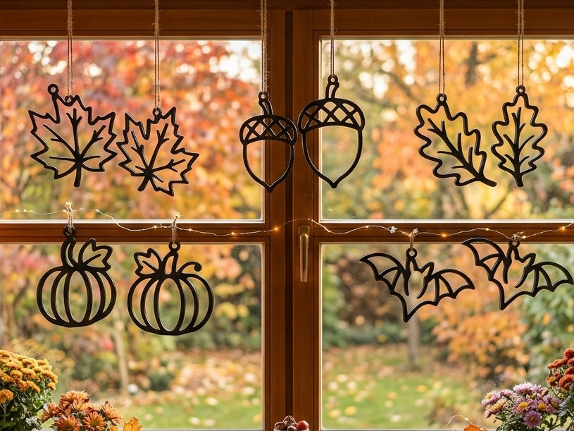 Herbstlaub & Fledermaus Deko-Set für die Fenster 3D model
