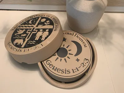 Seven days of creation coaster set