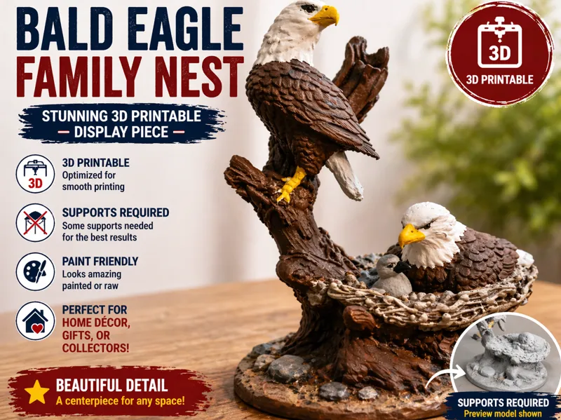 Bald Eagle Family Nest Sculpture | Nature Display