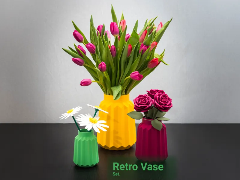Retro Vase Set -  Ribbed flower vases