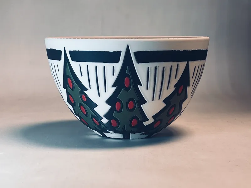 Woodcut Christmas Grove Bowl
