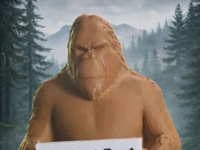 Bigfoot Statue with Sign