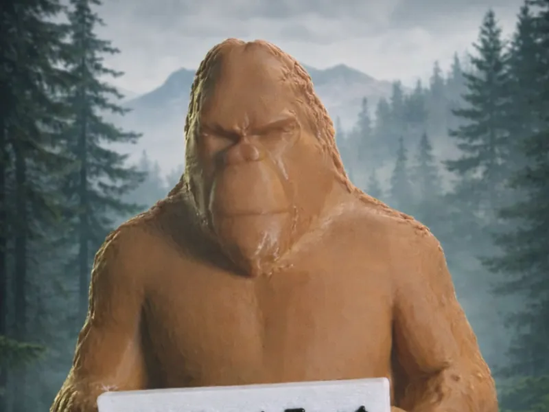 Bigfoot Statue with Sign