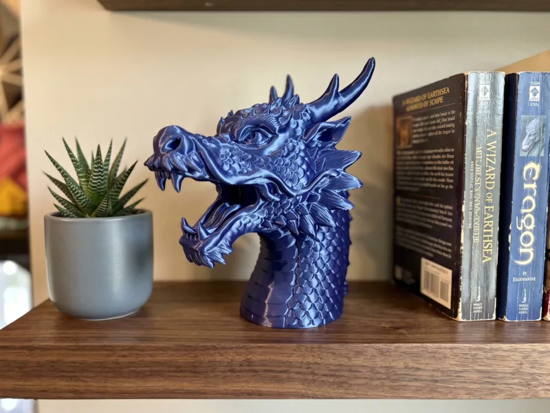 Detailed Dragon Head Bust - Fantasy Bookend Decor