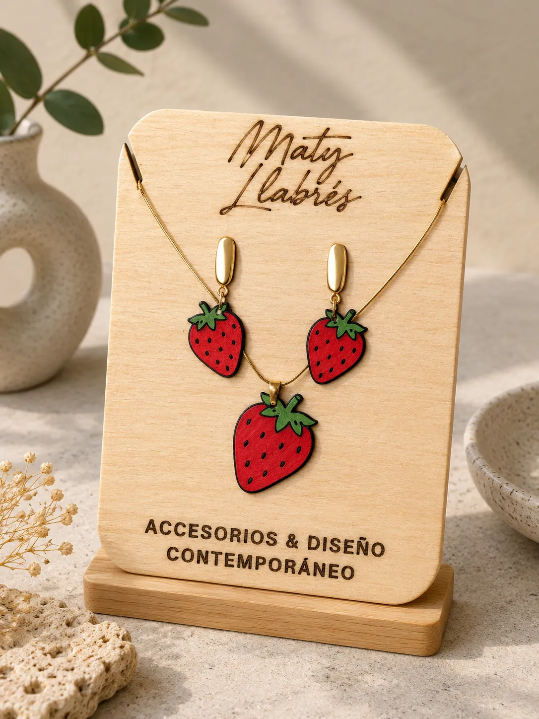 Conjunto pendientes y colgante - Fresas view 2