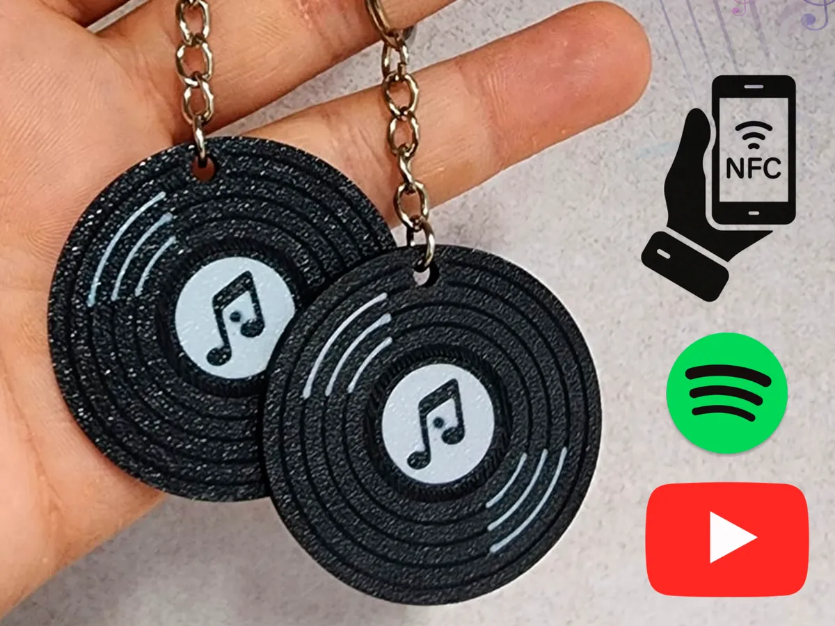 Vinyl Disc Keychain with NFC for Youtube / Spotify by BK-Projects MakerWorld: Download Free 3D Models - 3D model önizlemesi