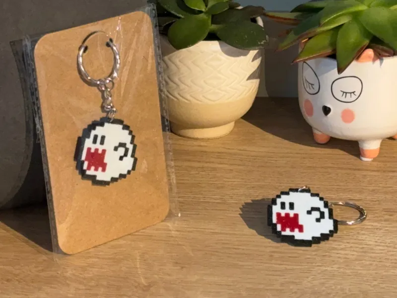 Mario Boo Ghost Pixel Art Key Ring