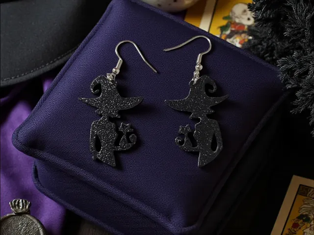 Witch and her cat earrings