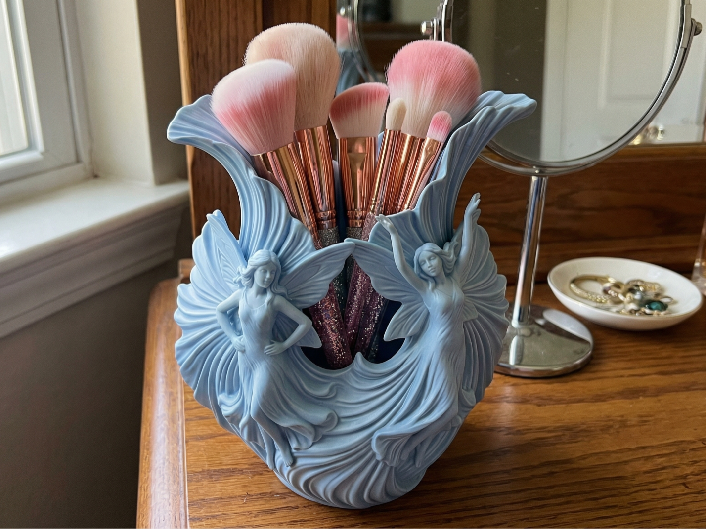 Celestial Twin Fairies Makeup Brush Holder 
