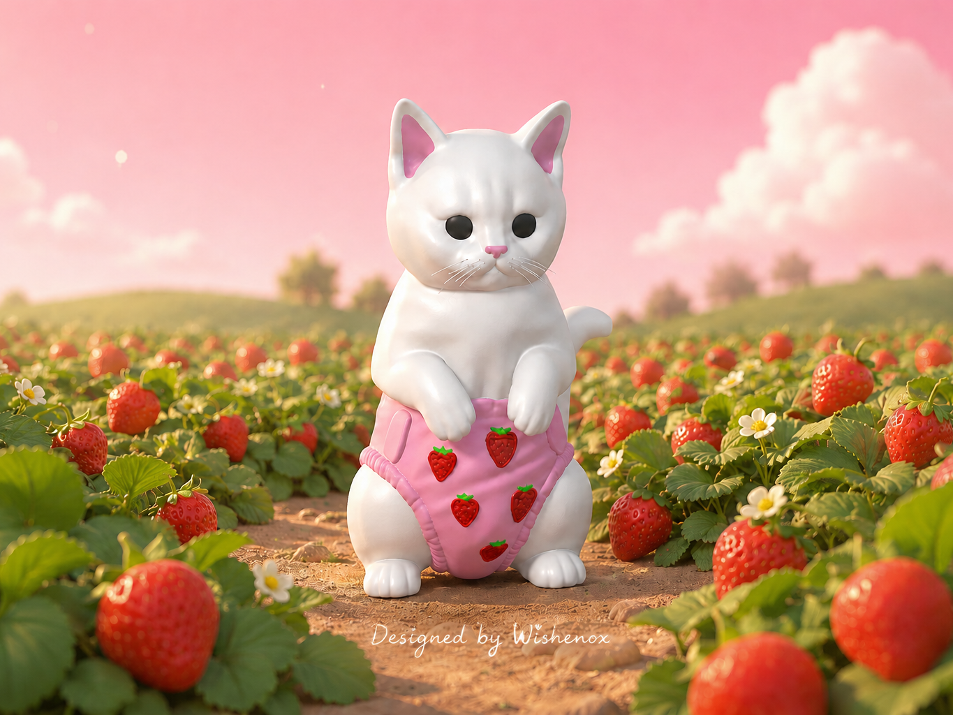 Cat in Strawberry Underwear (Keychain)