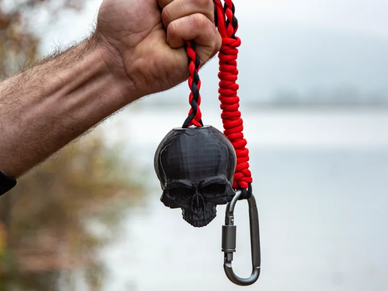 Skull monkey's fist, slungshot self defense weapon