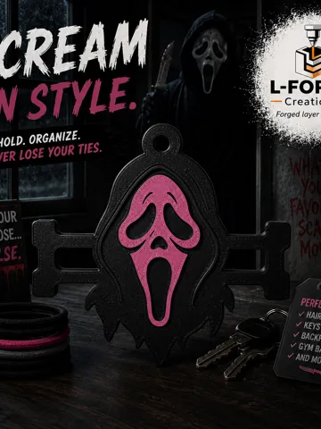 Accesorio para sujetar ligas de cabello: Ghostface Pink Hair Tie Holder Keychain — vista de referencia 2