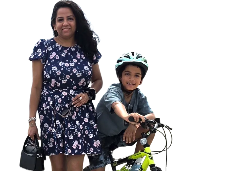Mother and Son on a Neon Green Bicycle