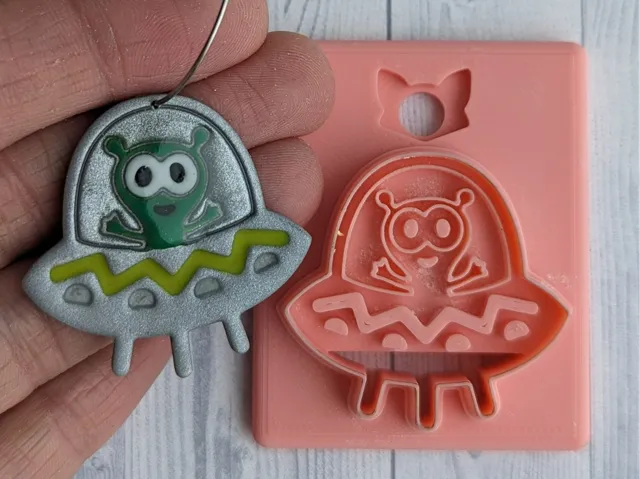 Alien in Spaceship/UFO Polymer Clay Earring Cutter