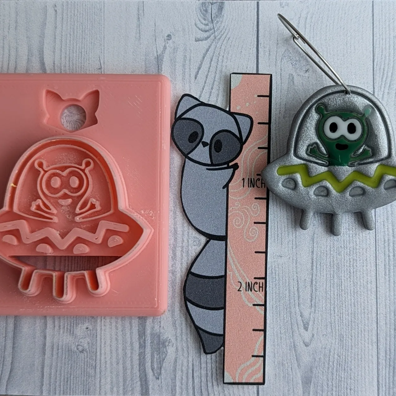 Alien in Spaceship/UFO Polymer Clay Earring Cutter view 2
