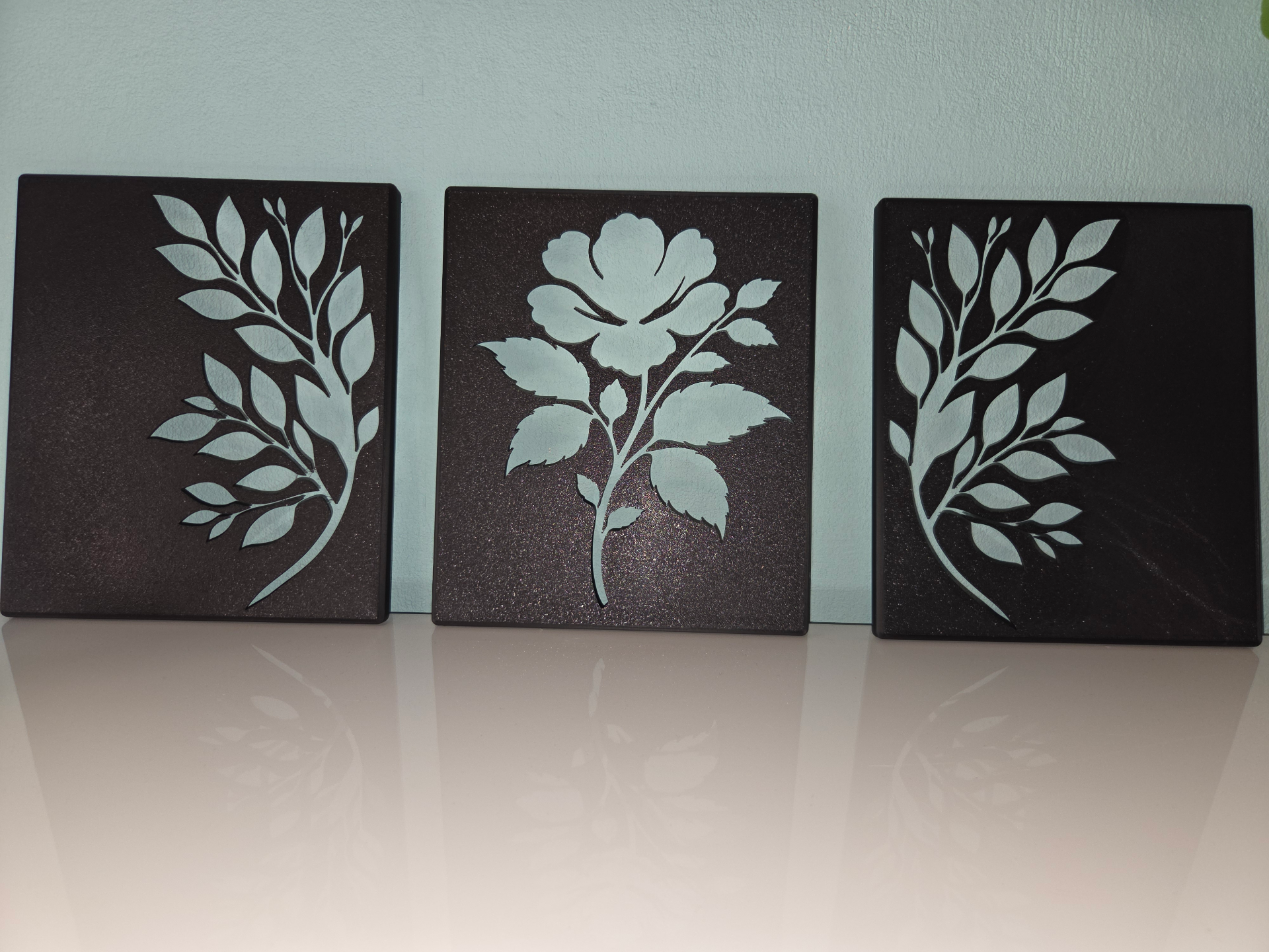 Florales Wandbild mit Blumen-Muster - 3teilig