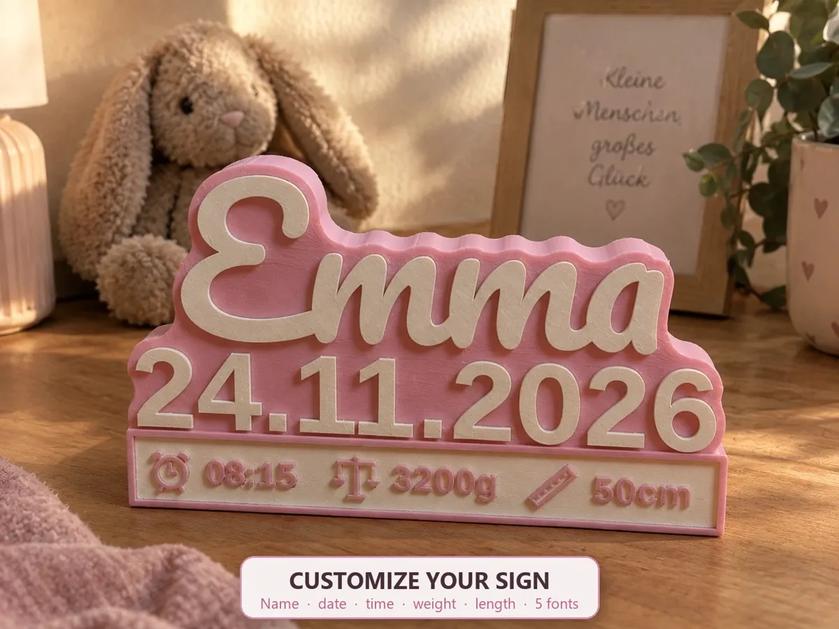 Customizable Baby Birth Announcement Sign - Free 3D Print Model ...