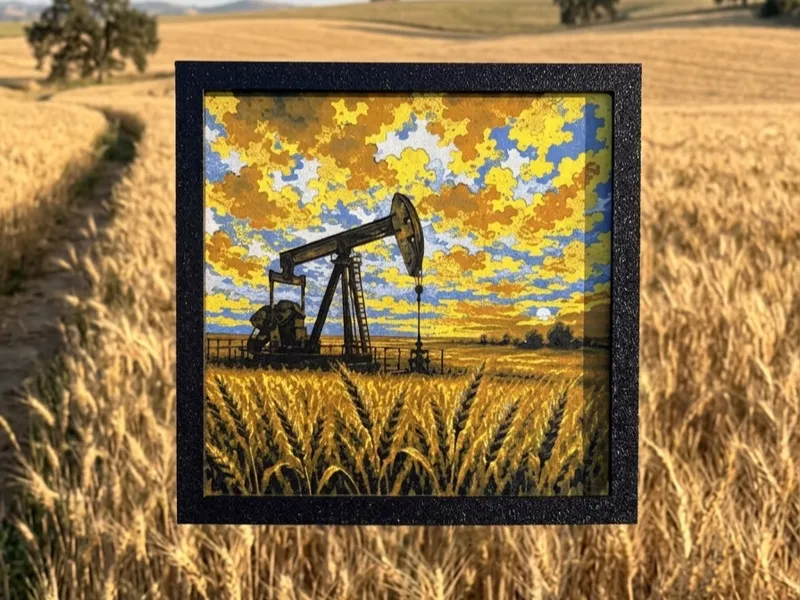 Pumpjack w/ watercolor background