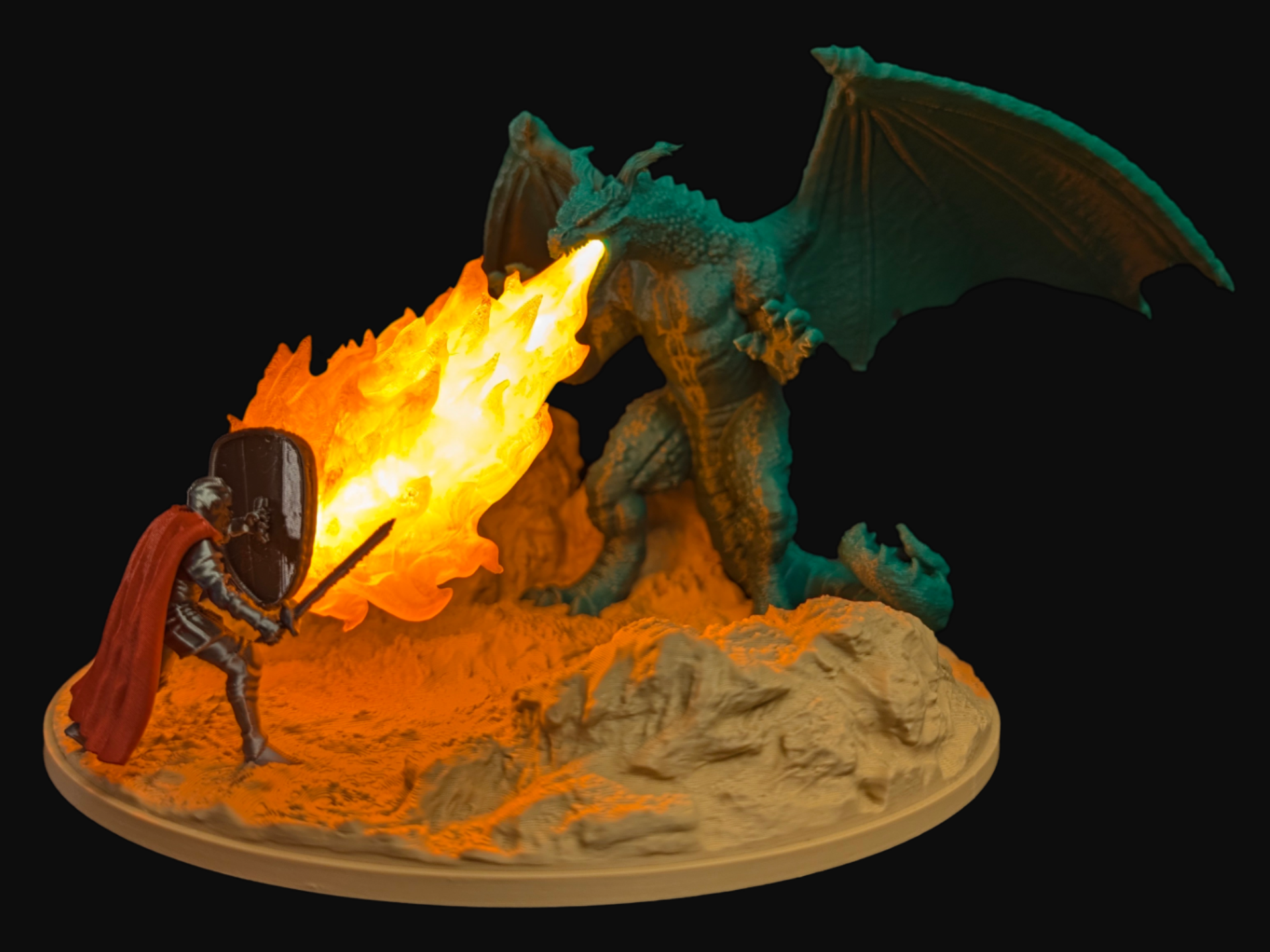 Fantasy Dragon vs Gothic Medieval Warrior LED Lamp - 1